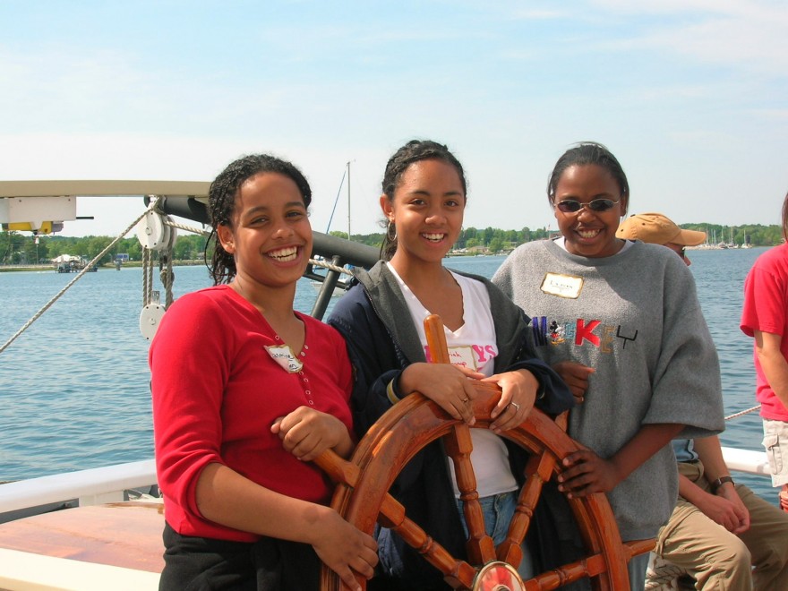 African American girls steering the ship