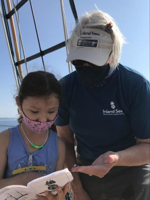 instructor showing student fish