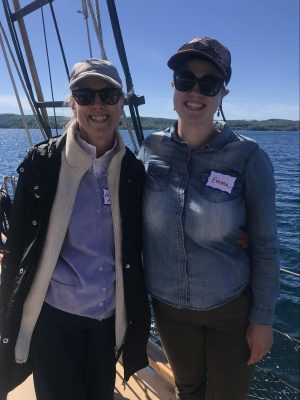 Mother and daughter smiling on schooner