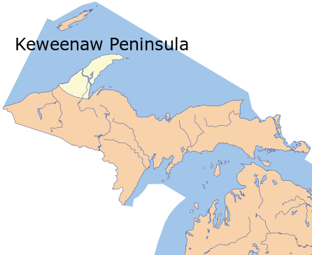 map of Keweenaw Peninsula in Michigan
