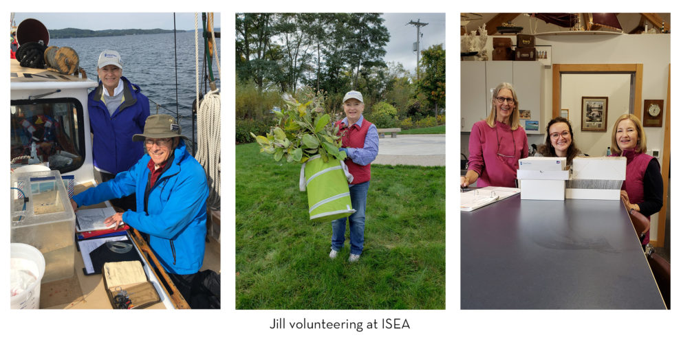 Jill volunteering on ship, on grounds, and in office