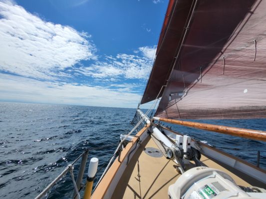 The Schooner Inland Seas at full sail on Lake Michigan.